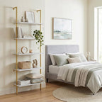 aboxoo Ladder Shelf 2PCS White Marble Bookshelf 5-Tier Wall-Mounted Wood Rack - Image 7