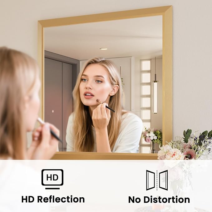 Amorho Bathroom Mirror, 40x36 Inch Golden Thick Metal Framed Wall Mirrors - Image 2