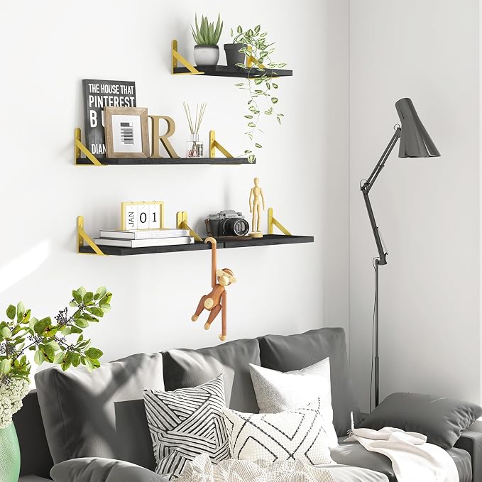 YGEOMER Floating Shelves for Wall, Different Sizes Black Wall Shelves for - Image 6