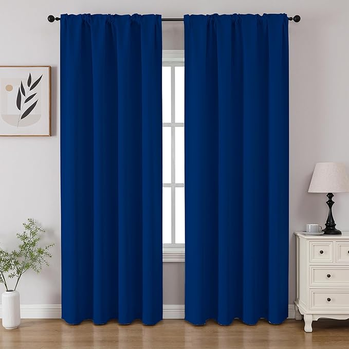 CUCRAF Royal Blue Blackout Curtains 45 inch Length 2 Panels Set, Rod Pocket by CUCRAF