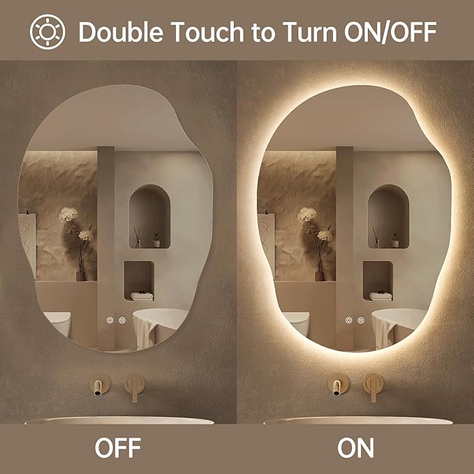 LOVESPEJO Irregular Backlit Mirror Bathroom 25x35 Inch, Asymmetrical LED - Image 5