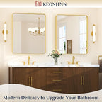 Keonjinn Gold Mirrors for Bathroom Sink, 30 x 36 Inch Rounded Rectangle Brushed - Image 2