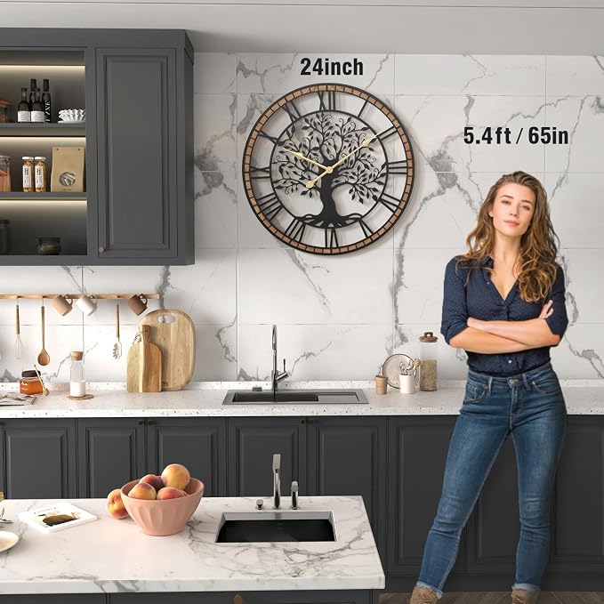 Micasso Farmhouse Large Wall Clock: 24Inch Rustic Tree of Life Metal - Image 8
