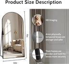 Beauty4U 71" x 32" Arched Full Length Mirror, HD Tempered Glass Floor Mirror - Image 6