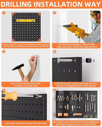 INCLY 6 Pack 12"x12" Black Metal Pegboard Panels, Heavy Duty Pegboard Wall - Image 3