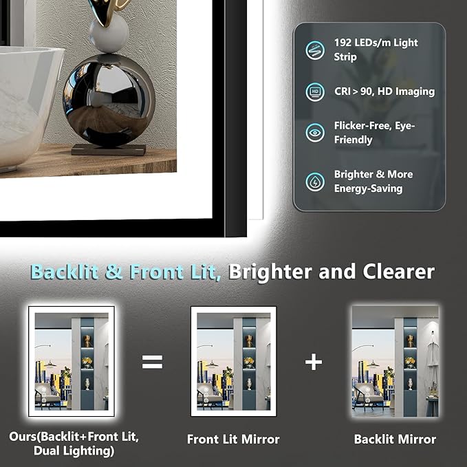 28x32 Black Framed LED Bathroom Mirror - Image 4