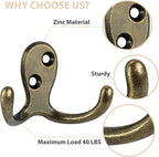 Homanu 10 Pack Coat Hooks, Heavy Duty Double Prong Coat Hooks Wall Mounted - Image 4