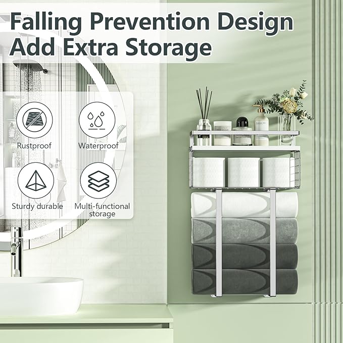 Towel Racks for Bathroom, Bathroom Shelf Over Toilet, Floating Shelves - Image 4