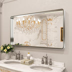 LOAAO 55X30 Inch Brushed Nickel Bathroom Mirror, Rounded Rectangle Silver Metal - Image 8