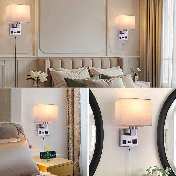 Bedside Wall Lamp for Bedroom, Plug in Wall Sconce - Image 3