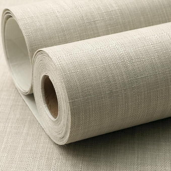 SHUFA Gray Beige Cotton-Like Textured Grasscloth Wallpaper Matte Thick Real - Image 2