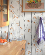 Timeet Peel and Stick Wallpaper White and Orange Floral Wallpaper Boho Leaf - Image 5