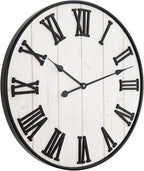 Large Rustic Wooden Wall Clock, 24 Inch Whitewashed Farmhouse Wall Clock - Image 9