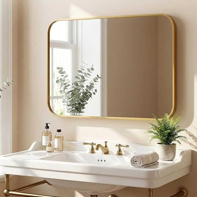 30x36 Inch Matte Gold Bathroom Vanity Mirrors | Flush Mount Deep Set Metal Wall - Image 6