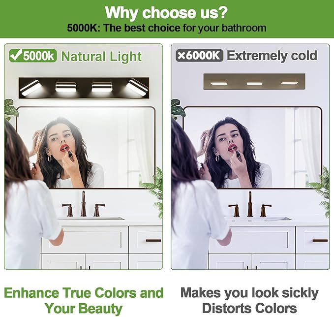 360° Rotate LED Bathroom Vanity Light Fixtures, 1600LM Acrylic Brown and Gold - Image 3