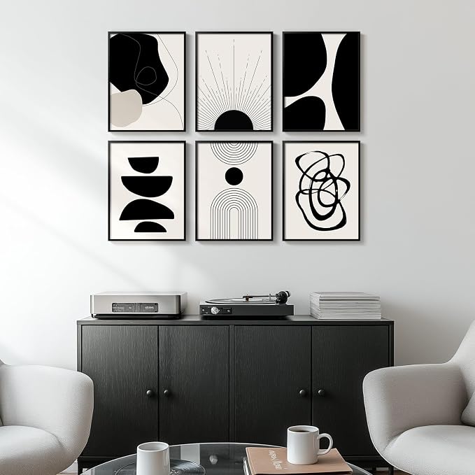 Framed Boho Black and White Abstract Wall Art, Minimalist Geometric Pictures - Image 4