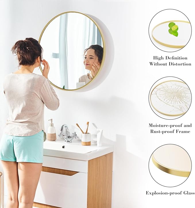 NEWBULIG Round Wall Mirror, 36 Inch Bathroom Mirrors - Image 4