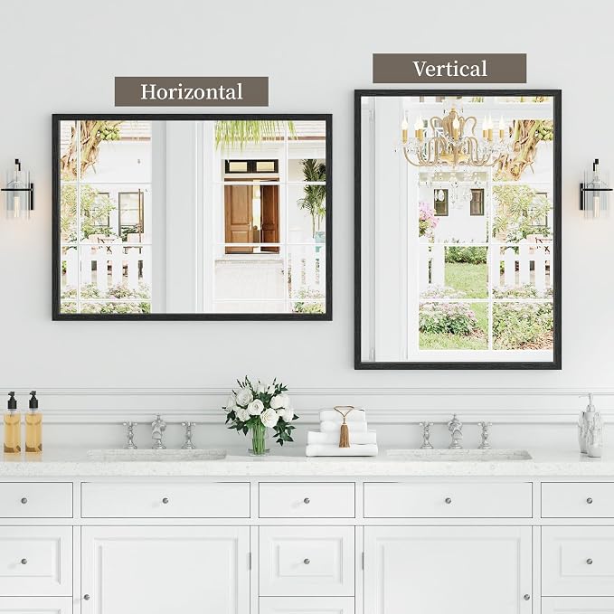 Syndra Black Wood Frame Bathroom Mirror, Waterproof Slim Deep Frame, - Image 5