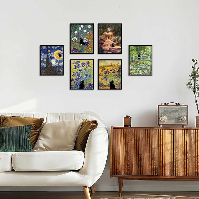 Hamduker Garden Black Cat Wall Art Pictures Funny Preppy Cat Wall Art Decor - Image 6