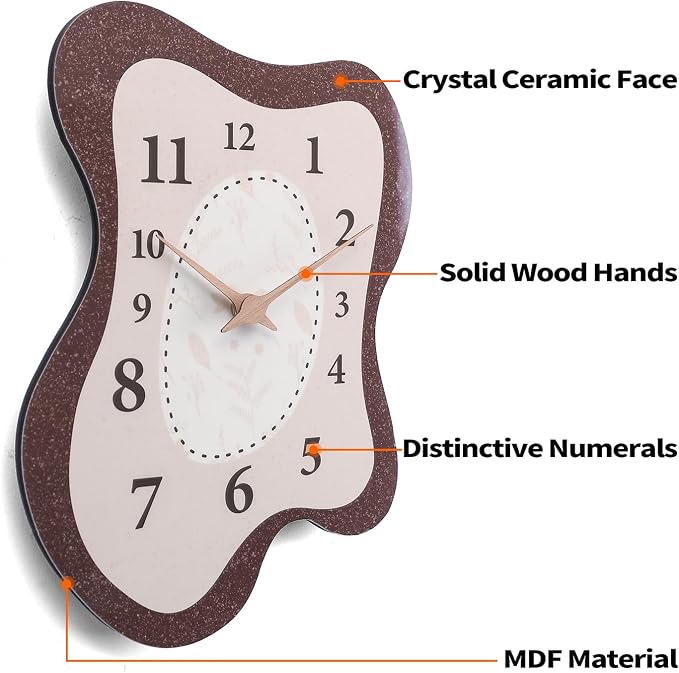 Mid Century Retro Irregular Shape Wall Clock, Silent Non-Ticking Battery - Image 2