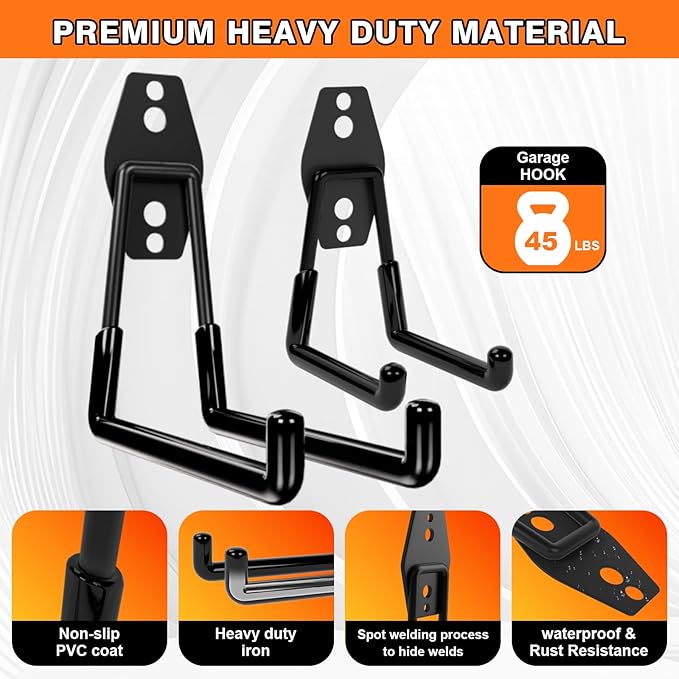 Heavy Duty Wall Garage Hooks, Steel Anti-Slip Utility Hooks Storage - Image 3