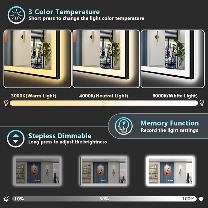 55x40 Black Framed LED Bathroom Mirror - Image 5