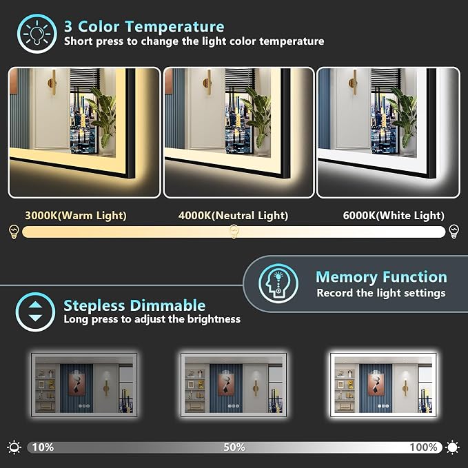 55x36 Black Framed LED Bathroom Mirror - Image 5