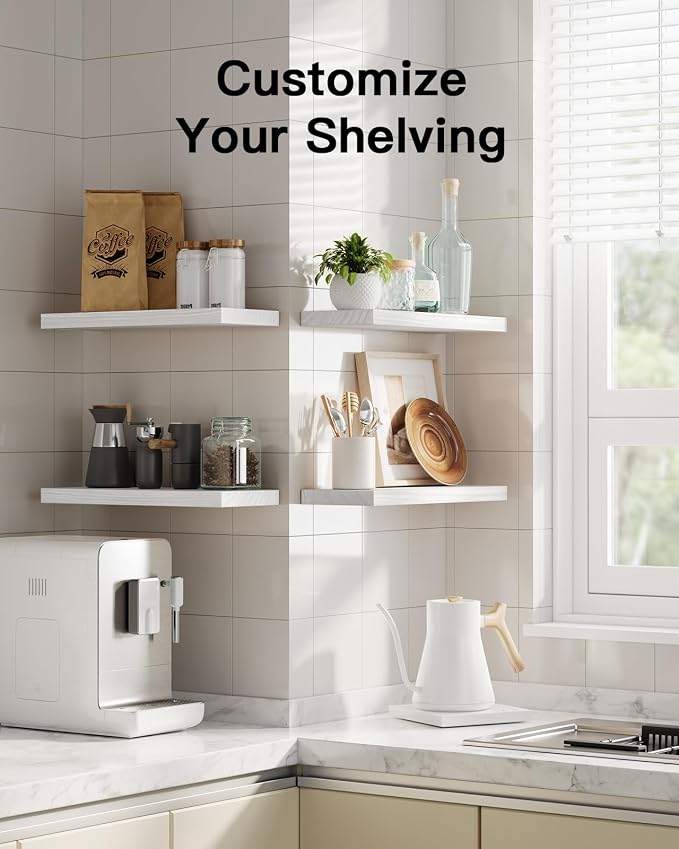 AMADA HOMEFURNISHING Floating Shelves, Paulownia Wood Wall Shelves - Image 8