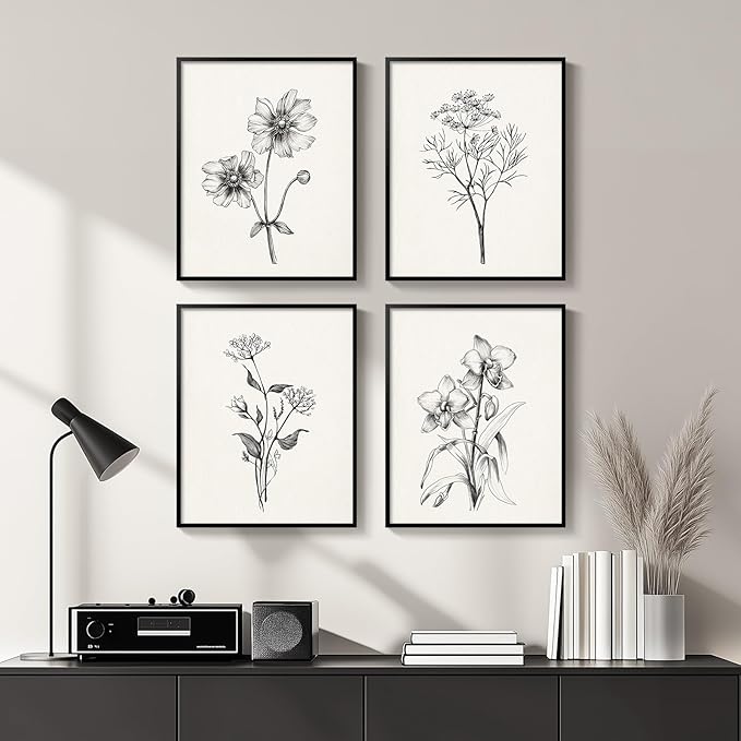Framed Black and White Floral Wall Art - Image 2