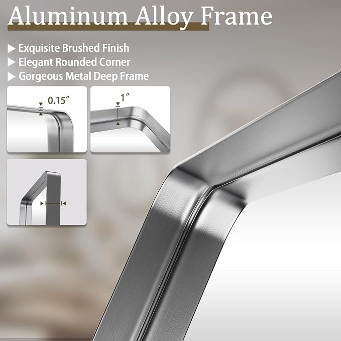 VooBang Bathroom Mirror 30x48 inch, Modern Round Corner Bathroom Vanity Mirror - Image 6