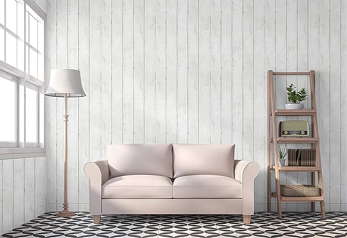 CiCiwind 590 in x17.7 in White Wood Peel and Stick Wallpaper Removable Vintage - Image 6