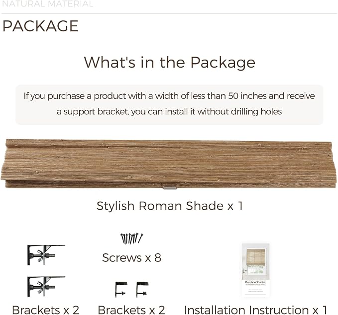 TWOPAGES Custom Cordless Natural Woven Roman Shades, No Drill or Motorized - Image 8