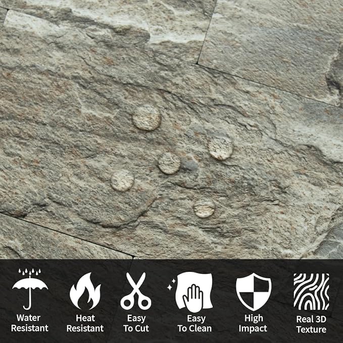 AULIGET 4-Piece Faux Stone Peel and Stick Backsplash Wall Tiles, Laundry Room - Image 3