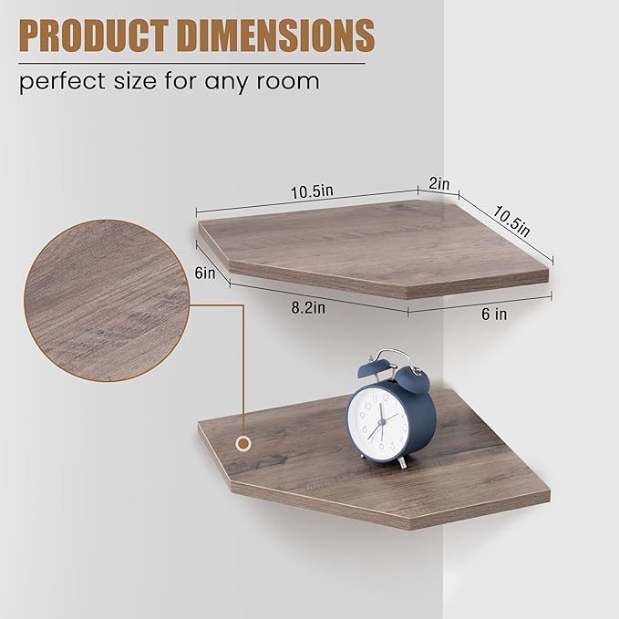 Fun Memories Corner Shelf Wall Mount, Corner Floating Shelves, Rustic Wood Wall - Image 3