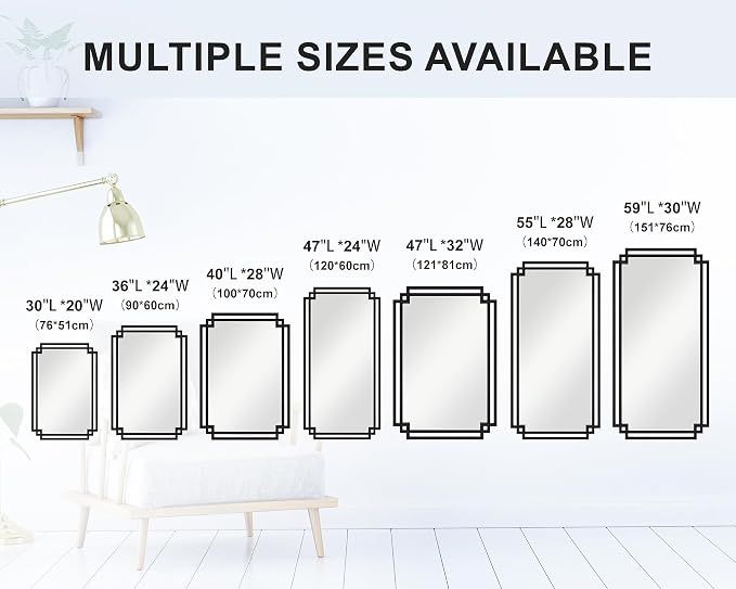 24" x 47" Large Black Mirror for Wall Decor, Elegant Living Room Mirror - Image 9