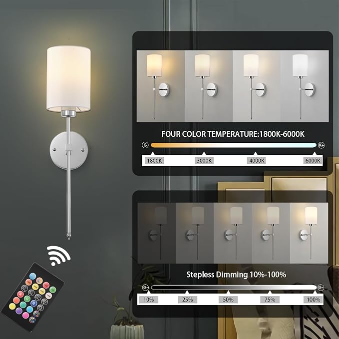Battery Operated Wall Sconce Set of Two, Wireless Rechargeable Wall Light - Image 5