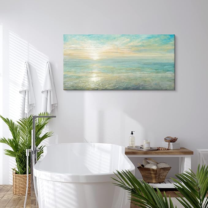 Goldfoilart Beach Sunrise Pictures Ocean Wall Art Coastal Canvas Prints Sea - Image 3