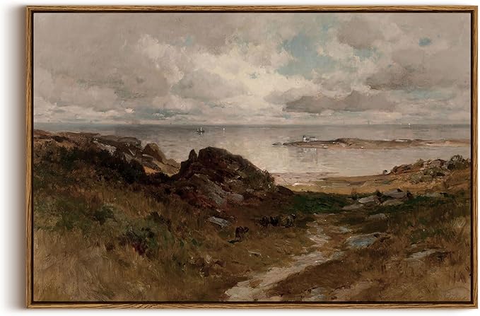 InSimSea Framed Canvas Wall Art Vintage Decor, Seaside Path Wilderness by InSimSeaArt