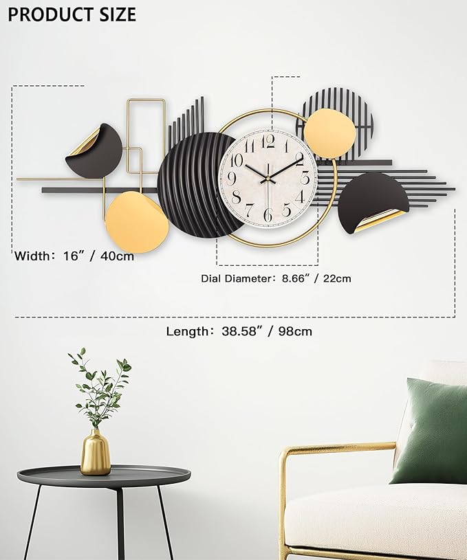 Large Wall Clock, Modern Silent Non-Ticking Metal Wall Art Wall Clocks Battery - Image 2