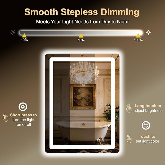 LED Bathroom Mirror, Smart Anti-Fog, Stepless Dimmable - Image 4