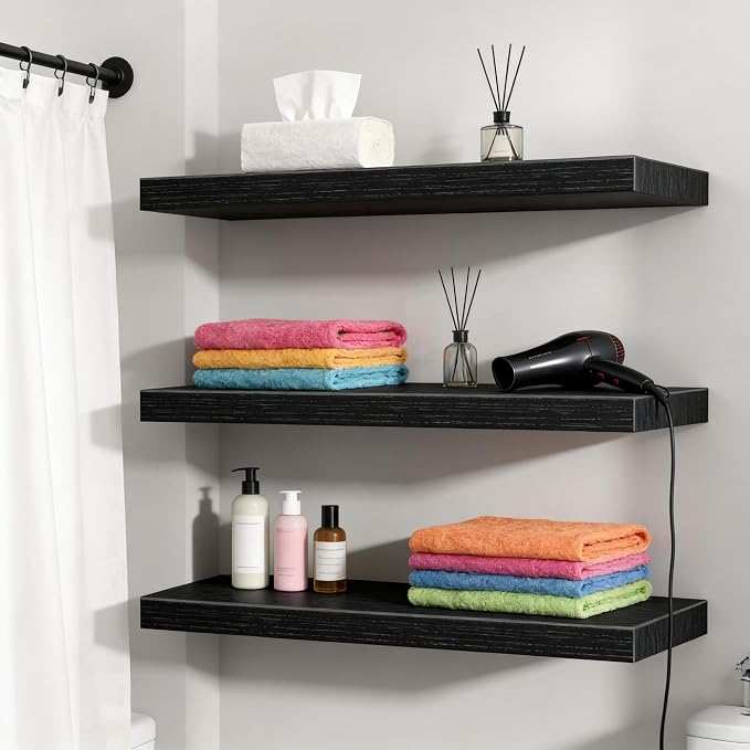 Vervida® Black Floating Shelves, 47.2 in W x 9.3 in D Wall Mounted Wood Shelves - Image 2