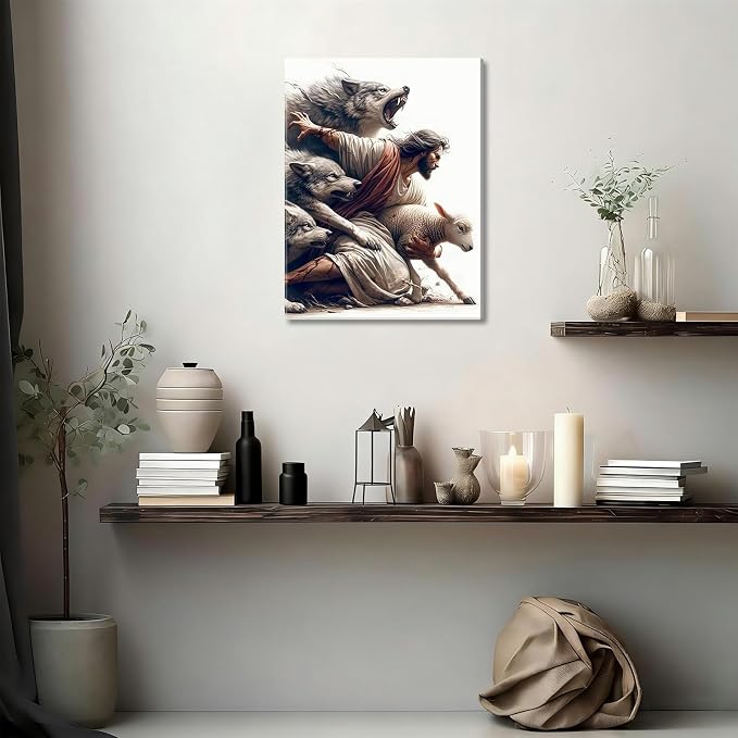 Jesus Canvas Wall Art Christian Jesus Saves the Lost Sheep Wall Decor Picture - Image 2