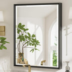 Black Framed Mirror for Bathroom, 24x32 Inch Black Rectangle Beveled Bathroom by QUEENFUN