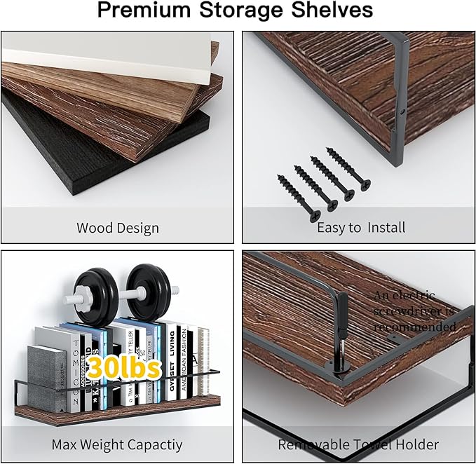 Shario Rustic Wood Floating Shelves - Image 7