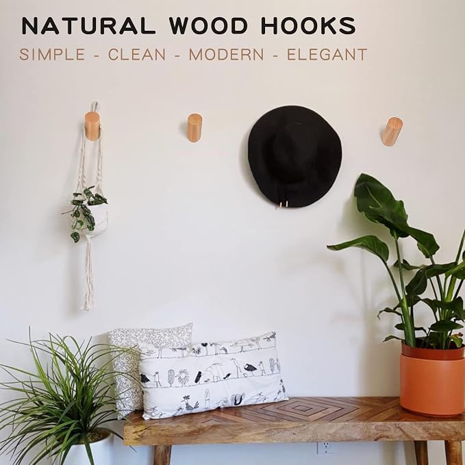 Felidio Wooden Wall Hooks, 2 Pack Coat Hooks Wall Mounted - Image 3