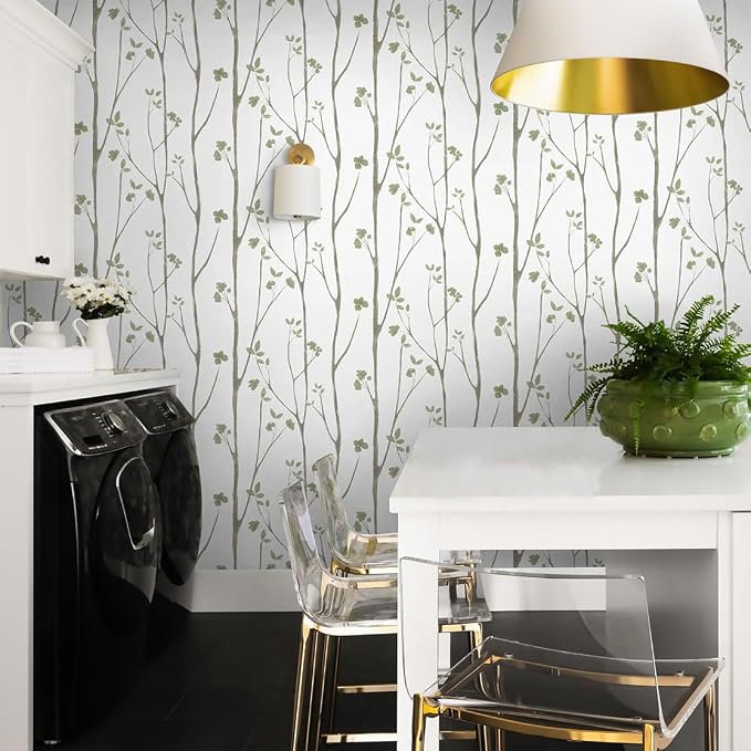 Timeet Floral Wallpaper Peel and Stick Green Leaf Contact Paper Boho Flower - Image 7