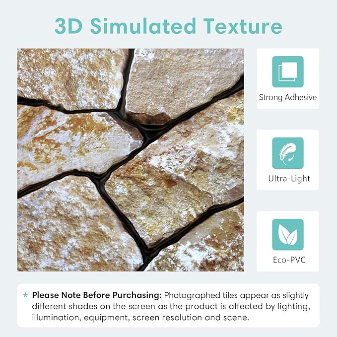 Commomy 3D Faux Stone Peel and Stick Wall Tiles - Image 3