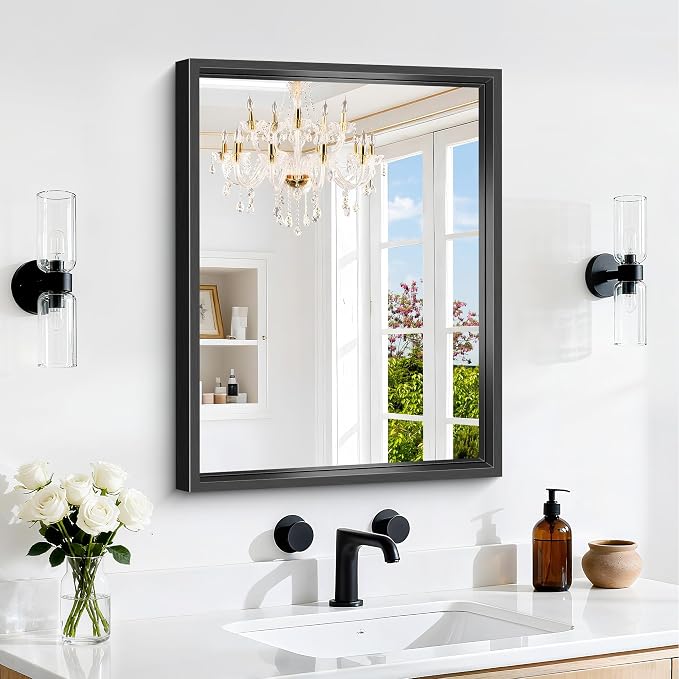 18x24 Inch Black Bathroom Mirror, Brushed Black Rectangle Mirror by WelcometoCIVENO