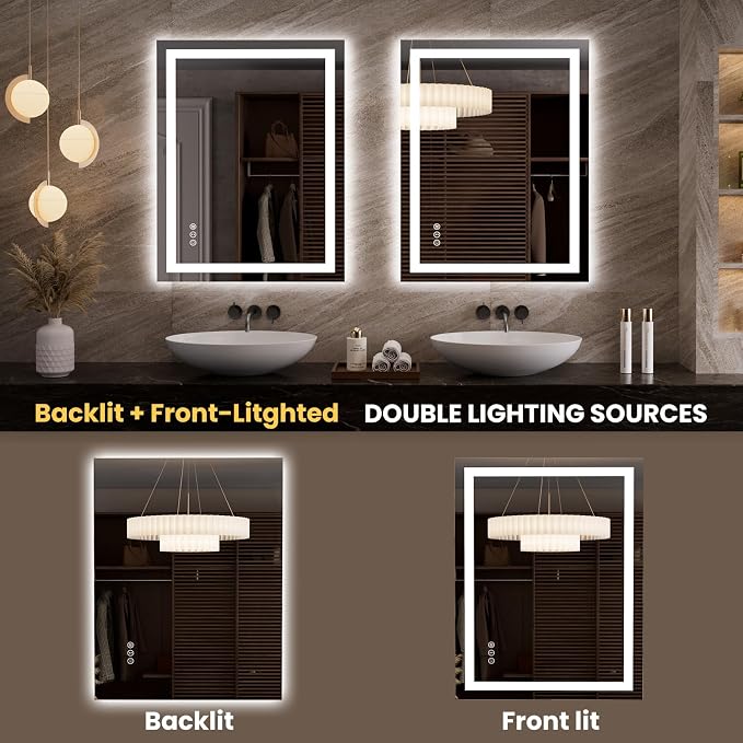LOAAO 27.6"x35.4" LED Mirror for Bathroom, Lighted Bathroom Mirror - Image 5