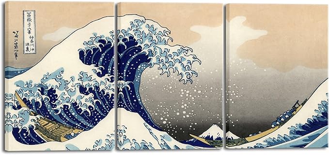 Wieco Art Great Wave of Kanagawa Katsushika Hokusai 3 Piece Modern Canvas by WiecoArt